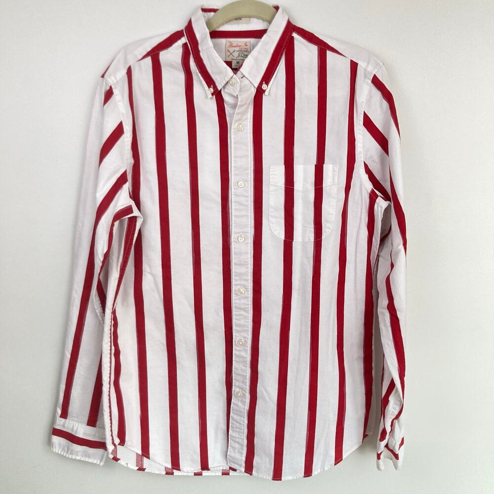 J. Crew Red and White Striped Casual Button Down Shirt (slim fitted)